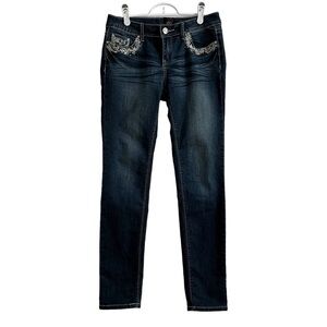 BEBE Embroidered Rhinestone Embellished Skinny Jeans